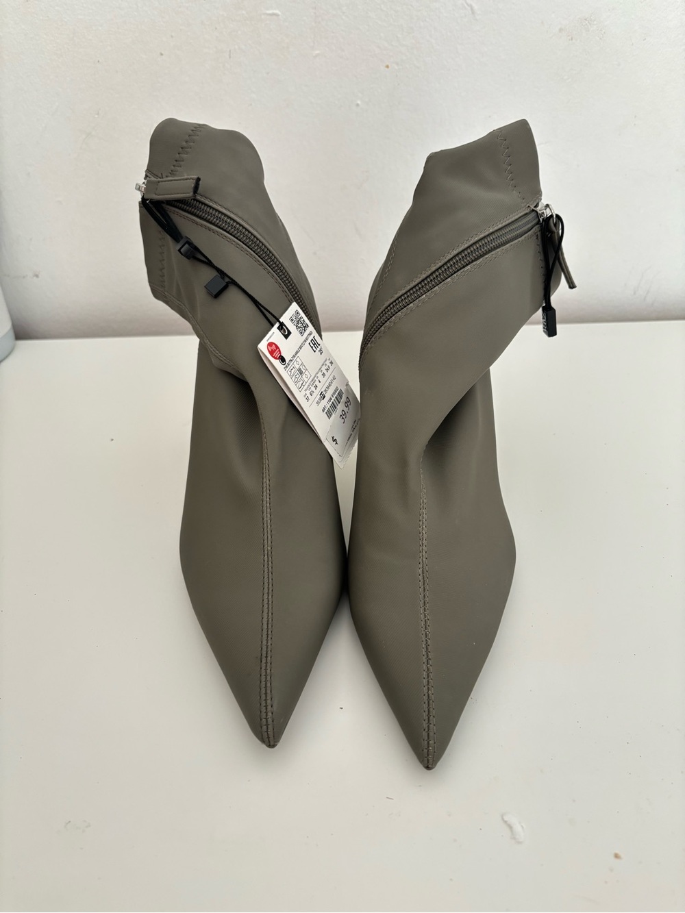 Zara Pointed Toe Ankle Booties in Olive Green